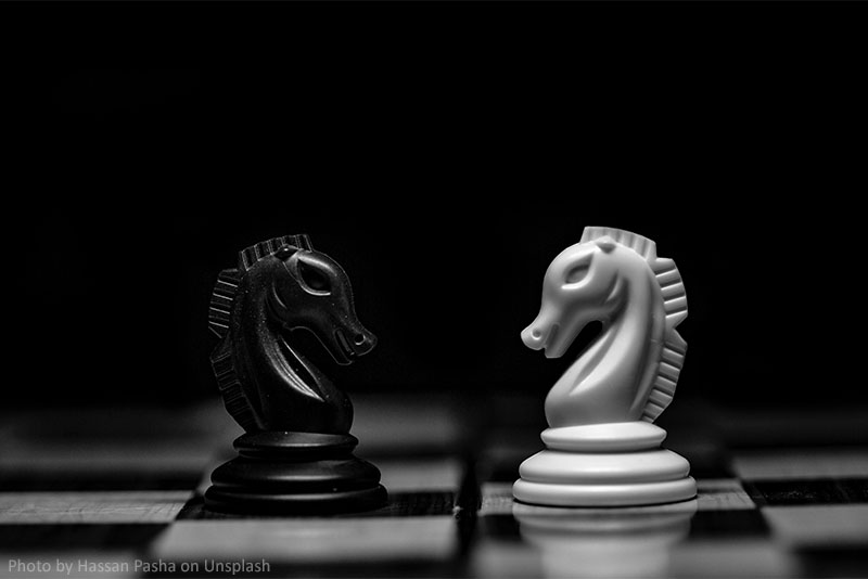 837 black and white horse chess standoff